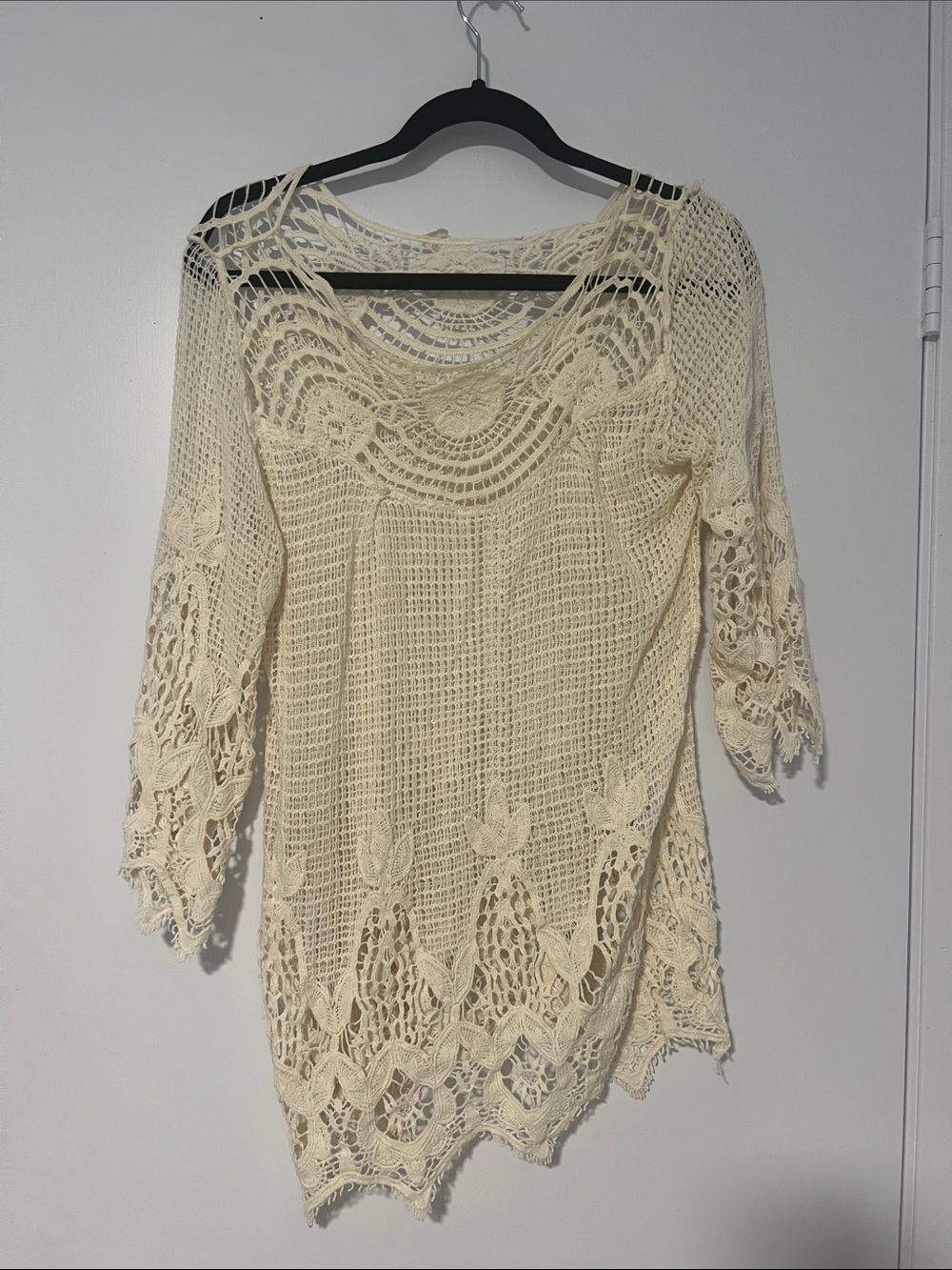Women's Cream Crochet Lace Tunic Top